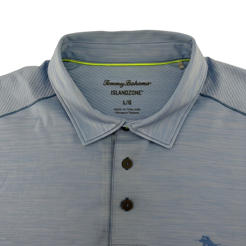Tommy Bahama IslandZone Mens Large Blue Heather Performance SS Polo Shirt